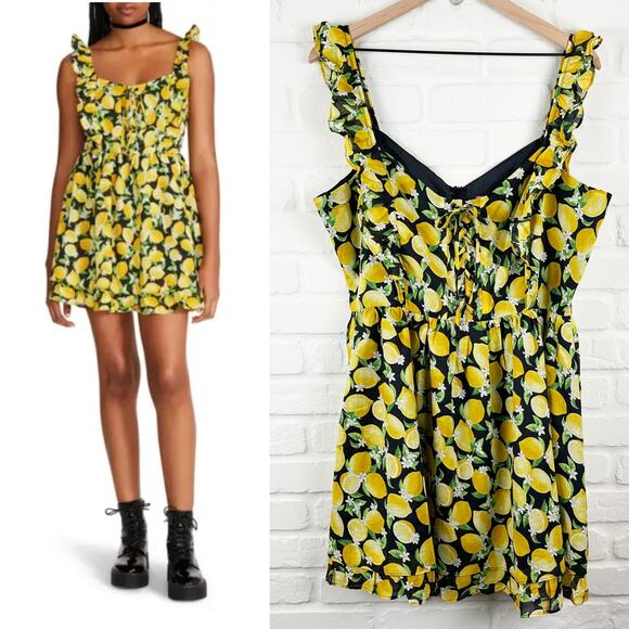 Betsey Johnson Dresses & Skirts - Betsey Johnson Layla Lemon Mini Dress Lace Up Edgy Alternative Black Yellow 12